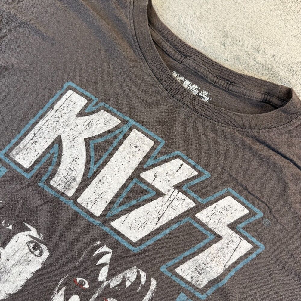 KISS Band Graphic T-Shirt Rock Face Logo Lightning Bolt Gray XXL